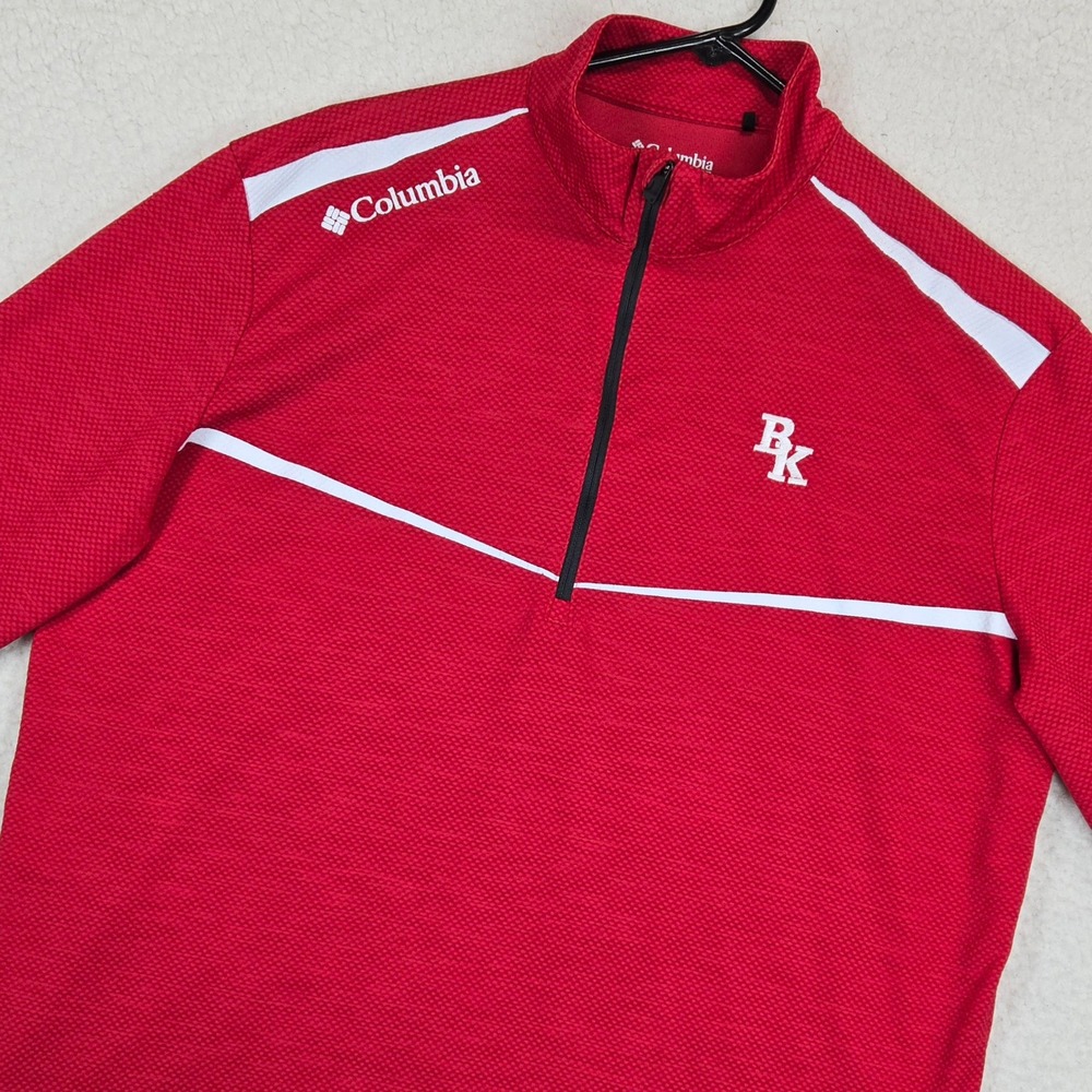 Columbia Men Golf Quarter Zip Pullover L Red BK Logo Omni-Wick Performance Top L